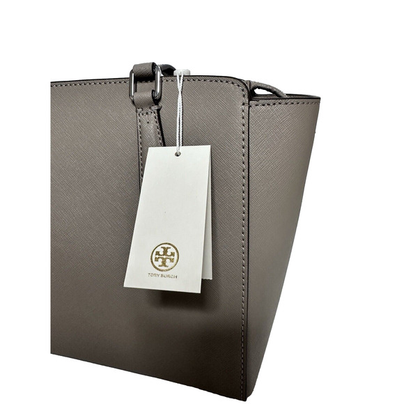 NWT! TORY BURCH EMERSON SMALL TOP ZIP LEATHER TOTE SHOULDER BAG GRAY HERON - Picture 10 of 11